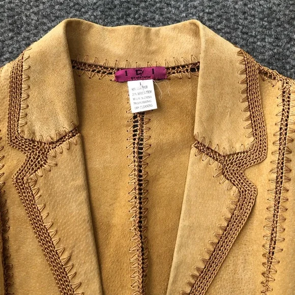 IDI by Mathew vintage leather suede patchwork crochet jacket size large - Picture 2 of 12